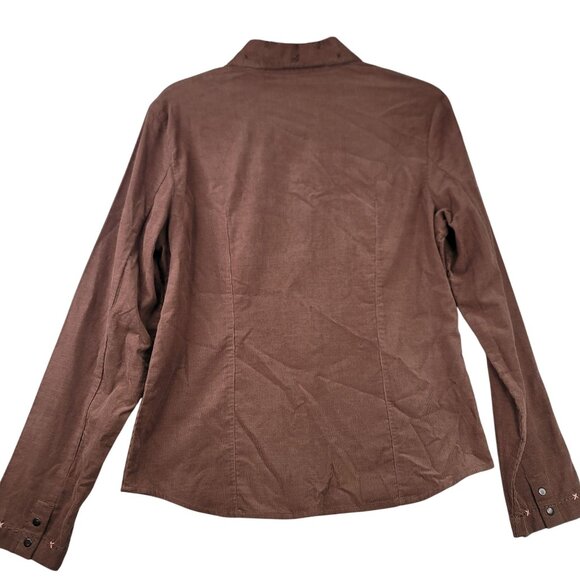 Melrose Studio Western-Style Corduroy Button-Up Brown Medium Shirt Long Sleeve - Picture 9 of 11
